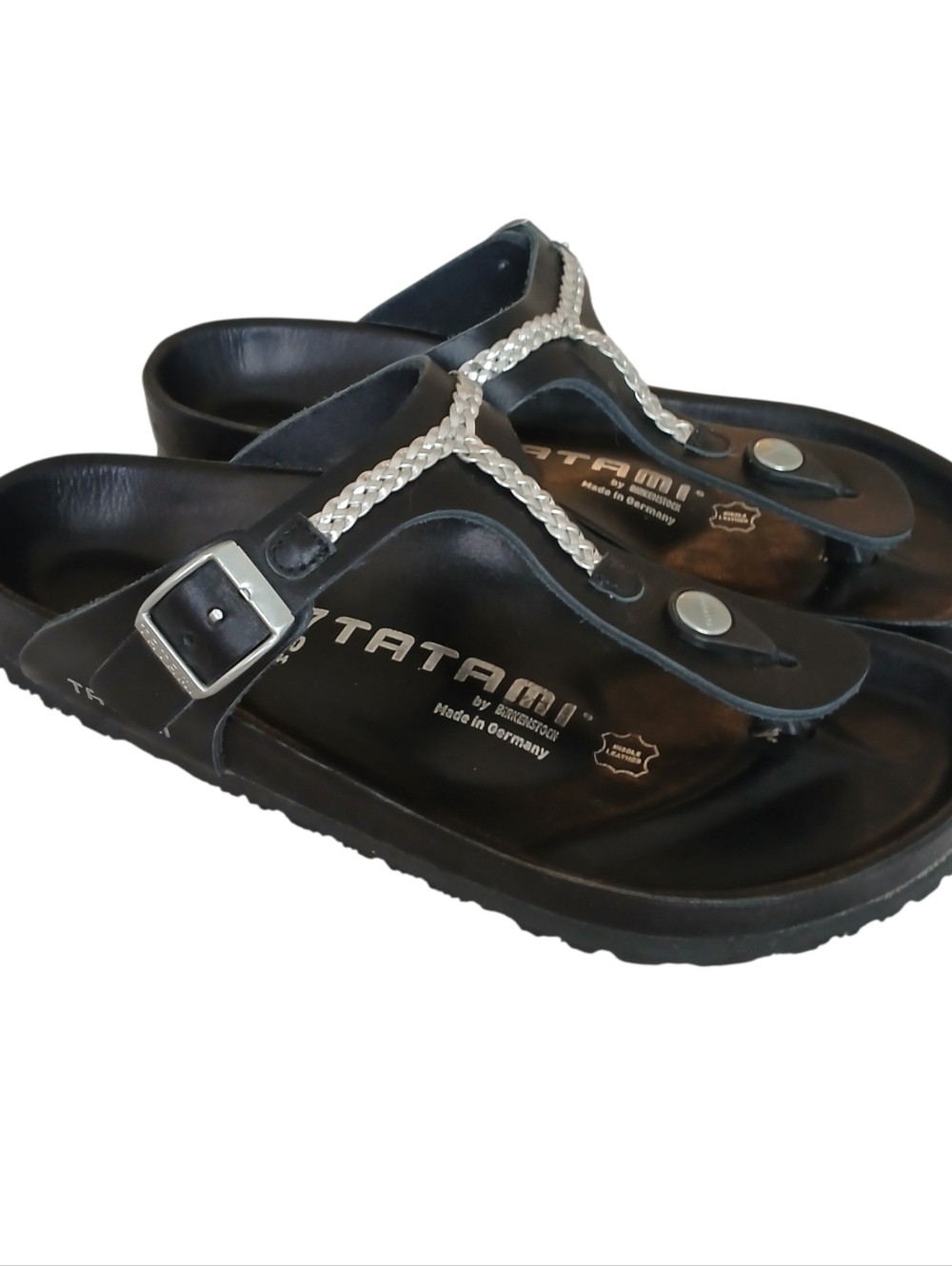 NEW BIRKINSTOCK TATAMI Gizeh Big Buckle Sandals Women's 6 Black Leather Rope